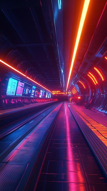 Photo quotsleek hightech neonfuturistic subway station designquot