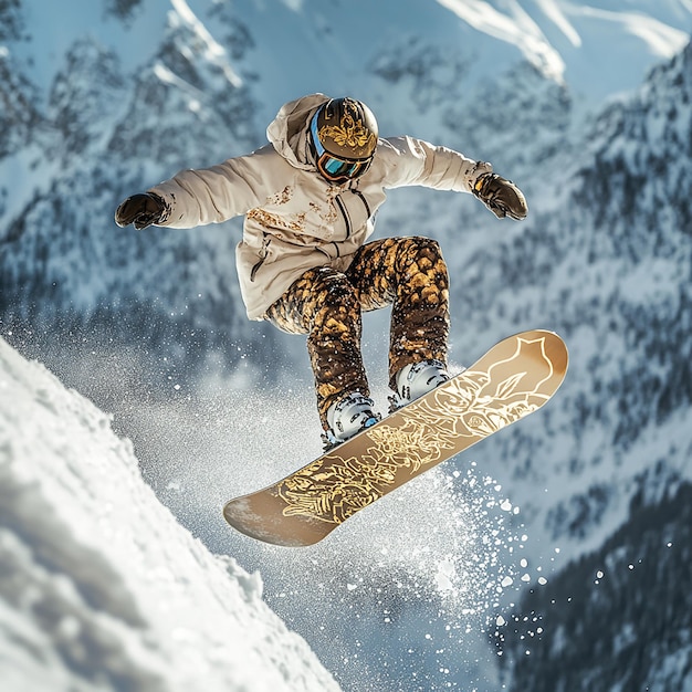 Photo quotsnowboarder in midair with intricate board designquot