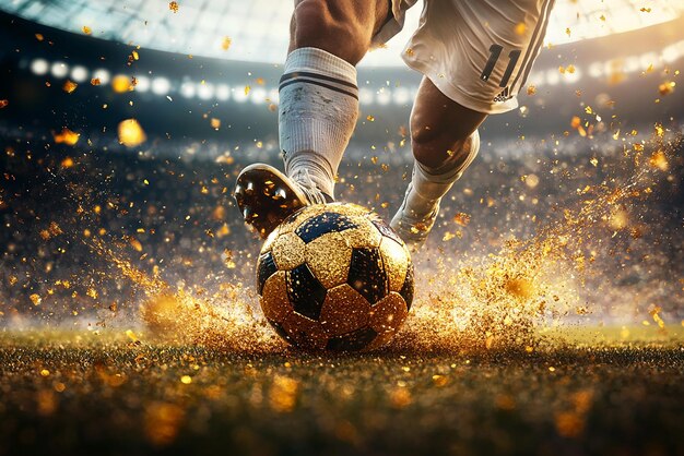 quotSoccer Player Kicking a Ball with Gold Accentsquot