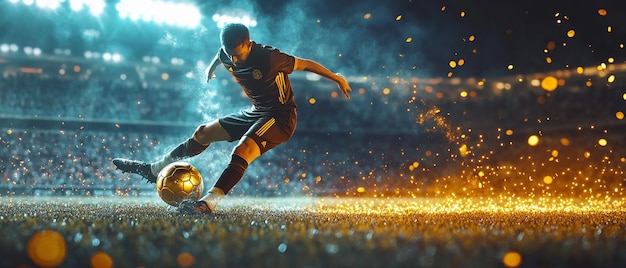 quotSoccer Player Kicking a Ball with Gold Accentsquot