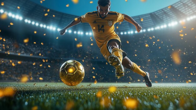 quotSoccer Player Kicking a Ball with Gold Accentsquot