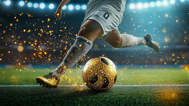 quotSoccer Player Kicking a Ball with Gold Accentsquot