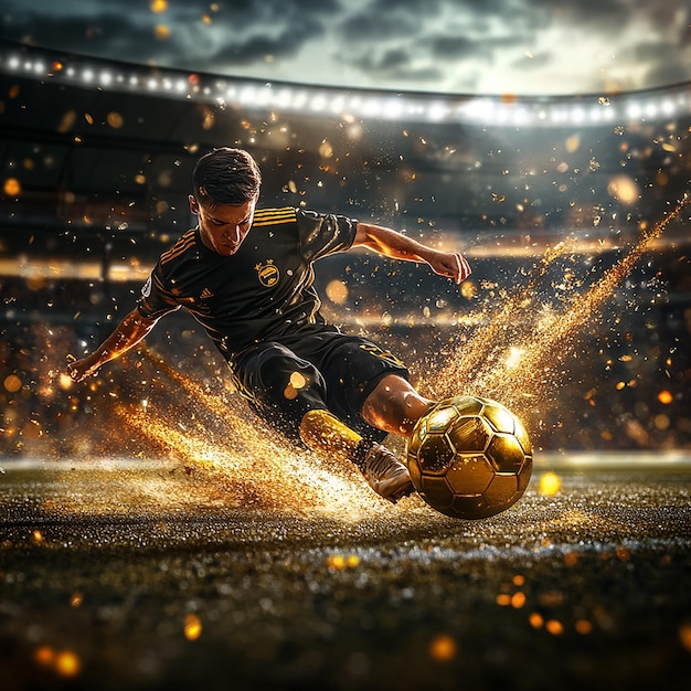 quotSoccer Player Kicking a Ball with Gold Accentsquot