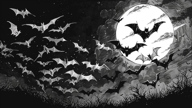 Photo quotspooky line art of flying bats inspired by addams familyquot