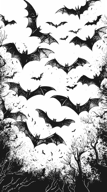 Photo quotspooky line art of flying bats inspired by addams familyquot