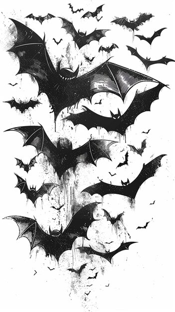 Photo quotspooky line art of flying bats inspired by addams familyquot