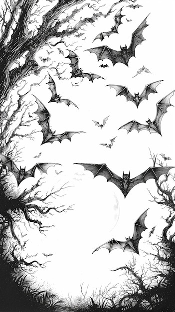 Photo quotspooky line art of flying bats inspired by addams familyquot