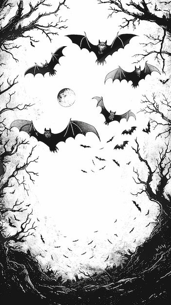 Photo quotspooky line art of flying bats inspired by addams familyquot