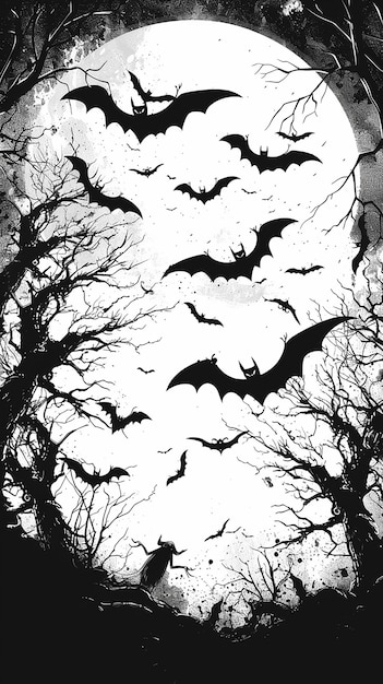 Photo quotspooky line art of flying bats inspired by addams familyquot