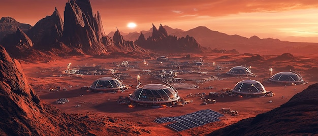 Photo quotsprawling mars colony with domed habitats a red planet settlementquot