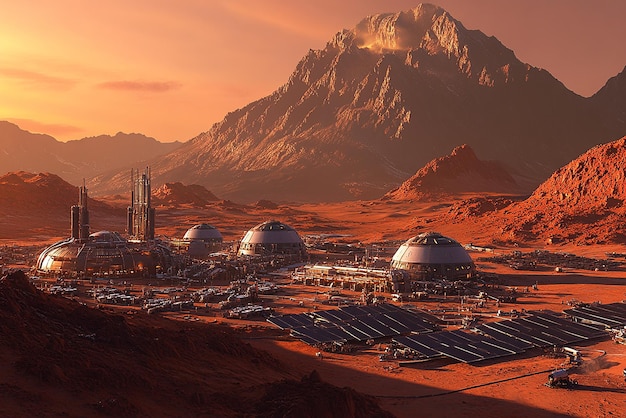 Photo quotsprawling mars colony with domed habitats a red planet settlementquot