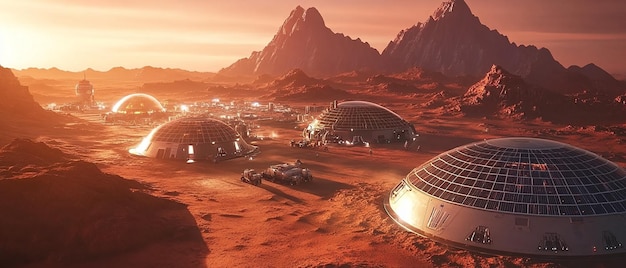 Photo quotsprawling mars colony with domed habitats a red planet settlementquot