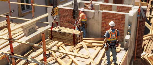 quotSteel Beam Installation with Cranes and Workers in Hard Hatsquot