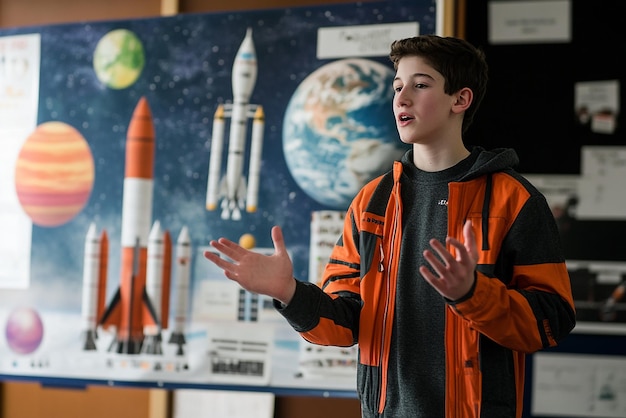 Photo quotstudent showcasing a space exploration project at a science fairquot