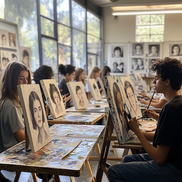 quotStudents Focused on Painting in a Lively Art Classquot