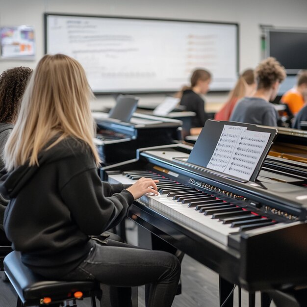 Photo quotstudents playing digital pianosquot