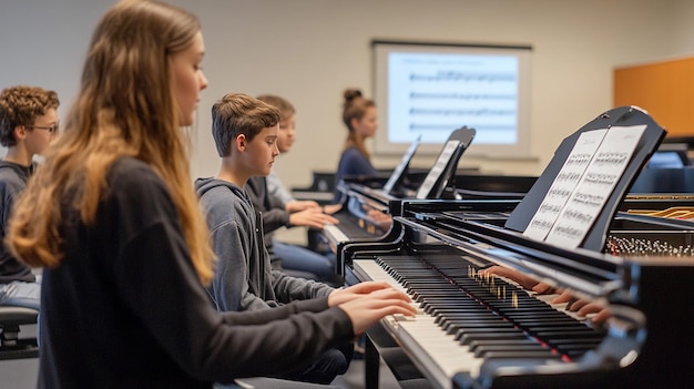 Photo quotstudents playing digital pianosquot