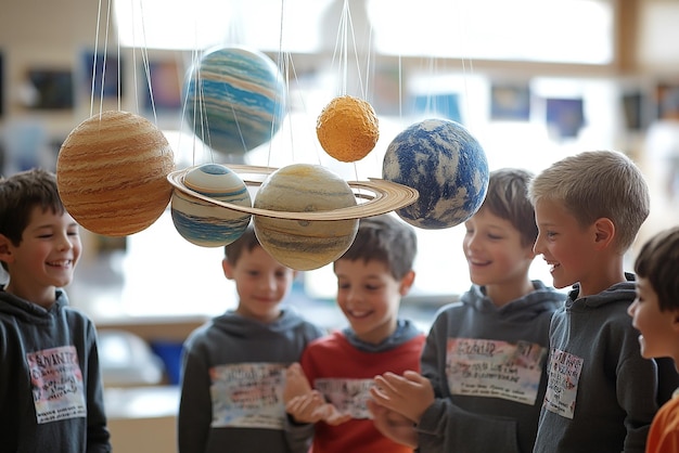 quotStudents with a Solar System Diorama in the Classroomquot