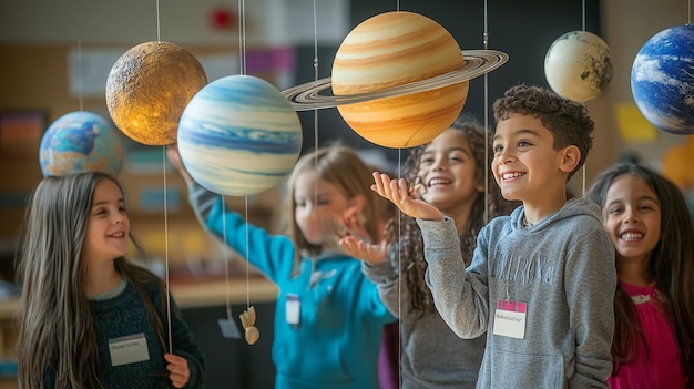 quotStudents with a Solar System Diorama in the Classroomquot