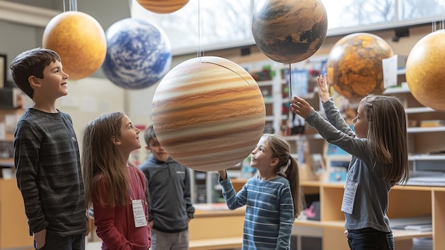 quotStudents with a Solar System Diorama in the Classroomquot