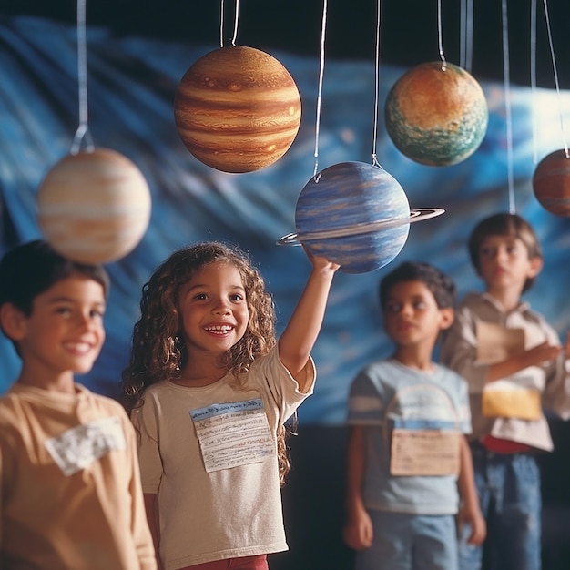 quotStudents with a Solar System Diorama in the Classroomquot