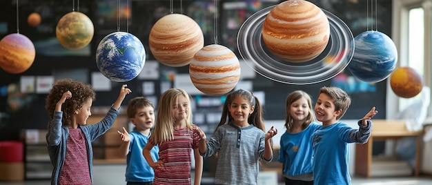 quotStudents with a Solar System Diorama in the Classroomquot