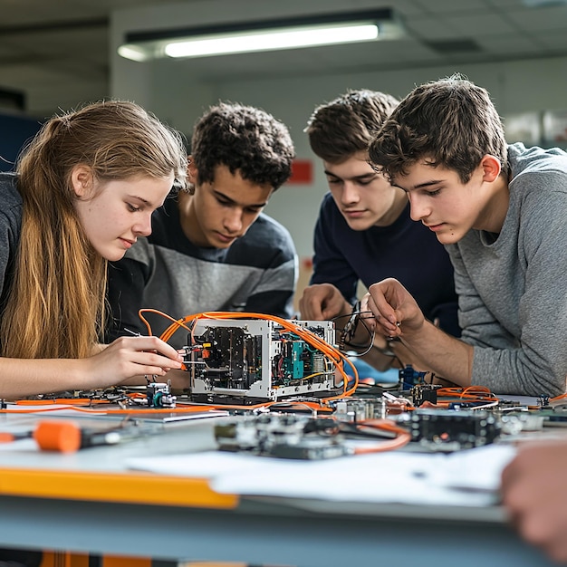 Photo quotteam of students building a robotquot