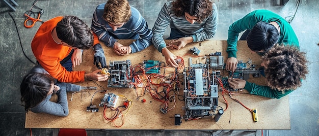 Photo quotteam of students building a robotquot