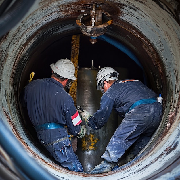 quotTechnicians Inspecting Freshly Installed Liner in Pipelinequot