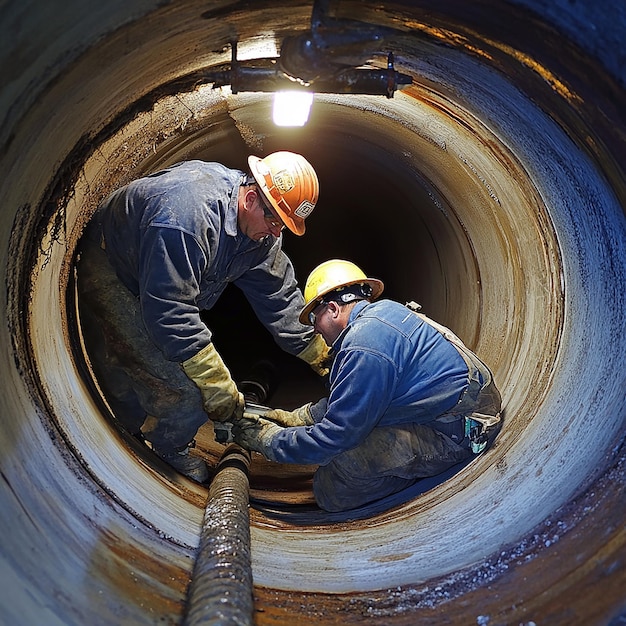 quotTechnicians Inspecting Freshly Installed Liner in Pipelinequot