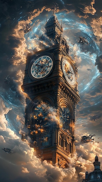 Photo quottimebending clock tower a grand structure defying temporal limitsquot