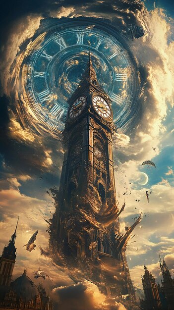 Photo quottimebending clock tower a grand structure defying temporal limitsquot