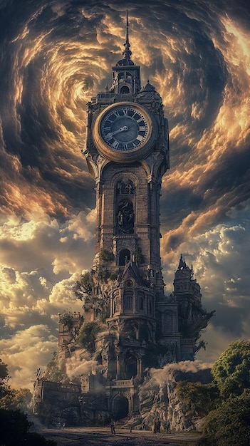 Photo quottimebending clock tower a grand structure defying temporal limitsquot