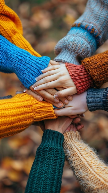 Photo quottop view of a group of people with hands togetherquot