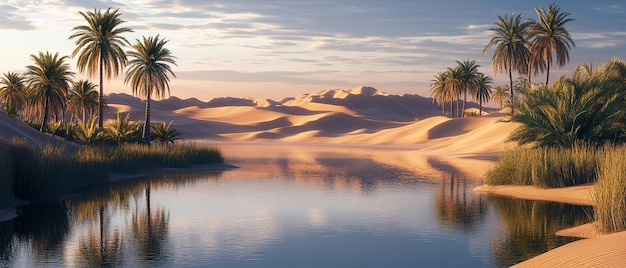 Photo quottranquil desert oasis at dawn with reflective poolquot