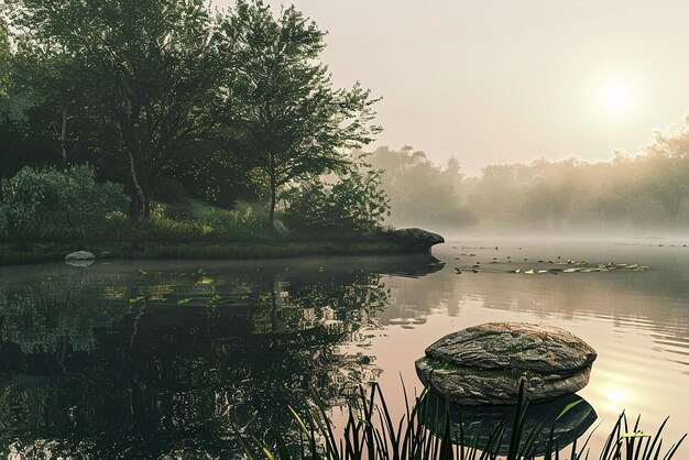 Photo quottranquil meditation by a serene lakequot