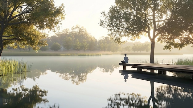 Photo quottranquil meditation by a serene lakequot