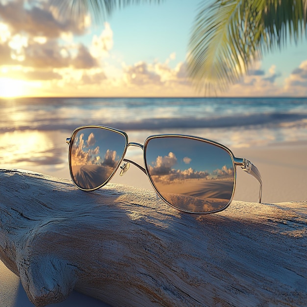 Photo quottrendy sunglasses on a tropical beachquot