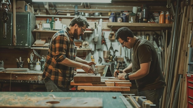 quotTwo Male Friends Working on a DIY Project Togetherquot