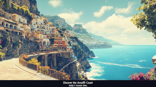 Photo quotultrarealistic retro travel poster for the amalfi coastquot