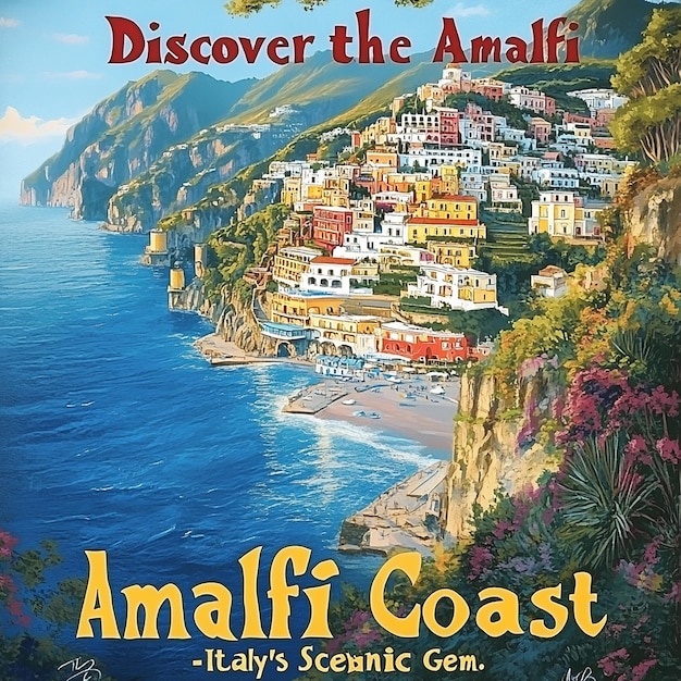 Photo quotultrarealistic retro travel poster for the amalfi coastquot