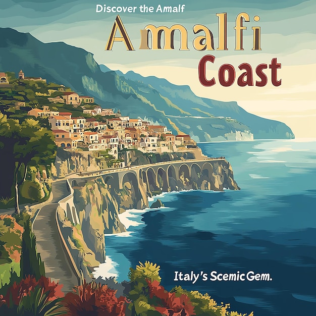 Photo quotultrarealistic retro travel poster for the amalfi coastquot