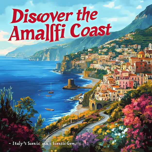 Photo quotultrarealistic retro travel poster for the amalfi coastquot