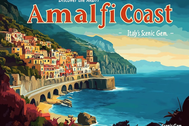 Photo quotultrarealistic retro travel poster for the amalfi coastquot