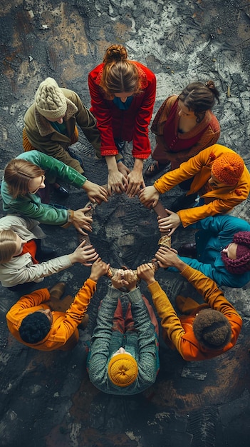 Photo quotunity and togetherness group holding hands in a circlequot