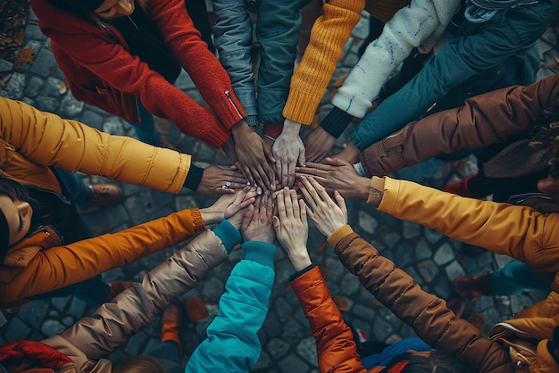 Photo quotunity and togetherness group holding hands in a circlequot