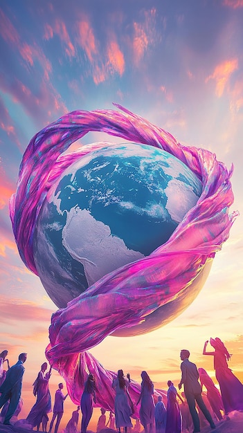 Photo quotvibrant ribbon of hope embracing globe illustrationquot