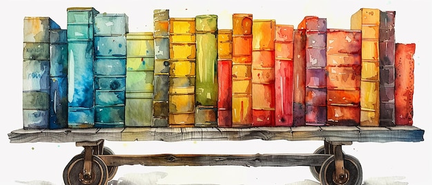 Photo quotwatercolor modern library cart with bookshelfquot