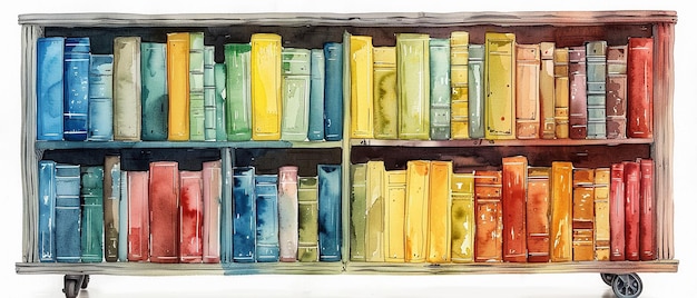 Photo quotwatercolor modern library cart with bookshelfquot