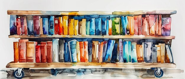 Photo quotwatercolor modern library cart with bookshelfquot